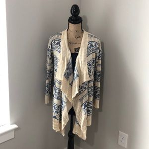 Aztec Print Asymmetrical Open Cardigan